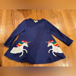 Mini-Boden Girls Long Sleeve Shirt/Dress with unicorns- Blue